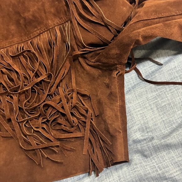 1970s Brown Suede Fringe Jacket Cropped Western Boho Leather Festival Women’s L - Picture 13 of 16
